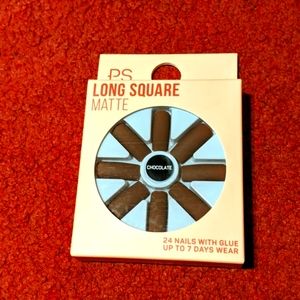 Long Square Matte Chocolate 24 Nails with Glue